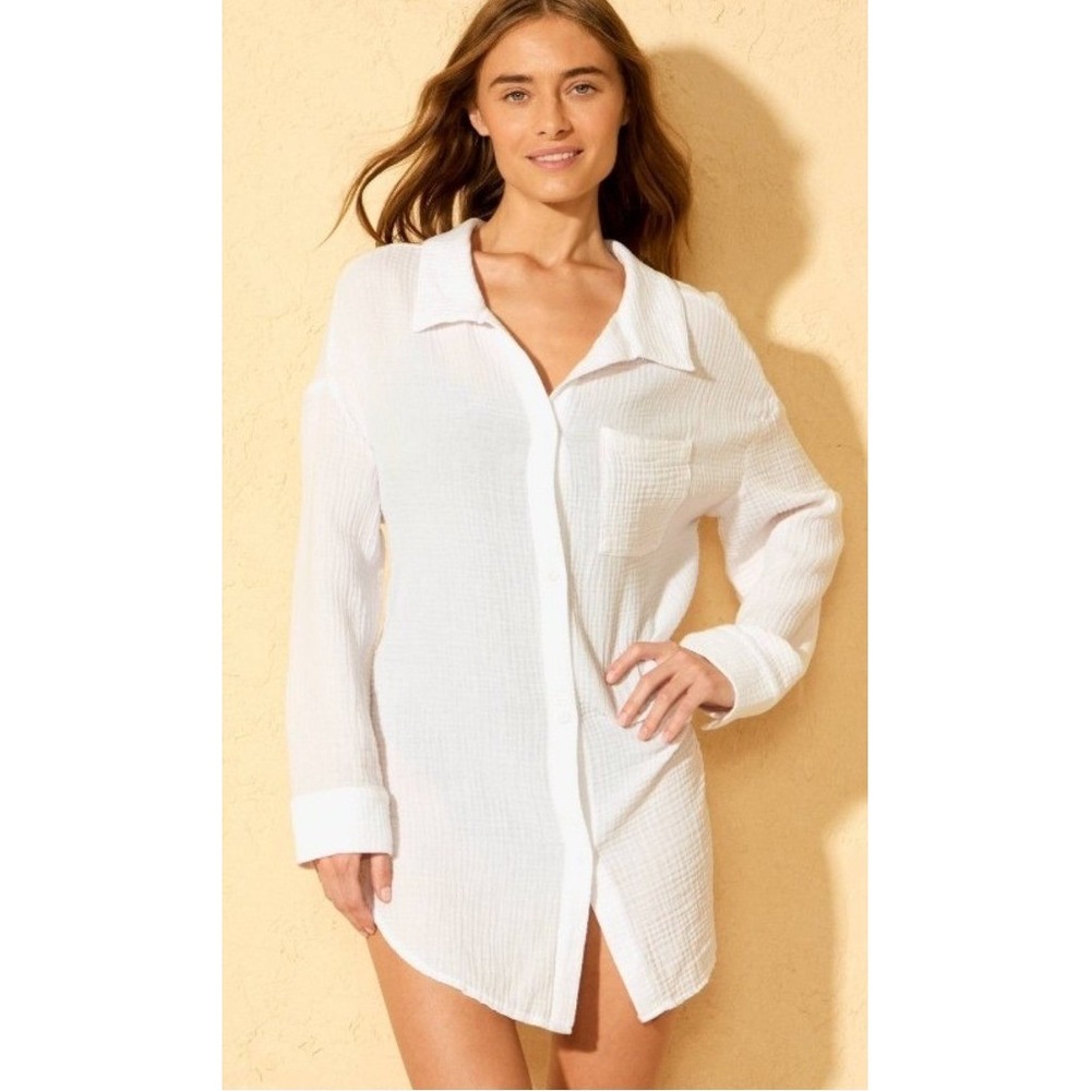 Shade & Shore Gauze Swim Cover Up Shirtdress Size S White Beach Resort Vacay NWT